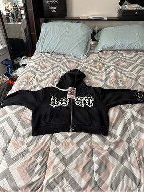 Lost Intricacy Woman’s Black Fleece Hoodies With Rhinestones Size Xl